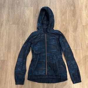 Women's Navy Blue Camo Hooded Windbreaker